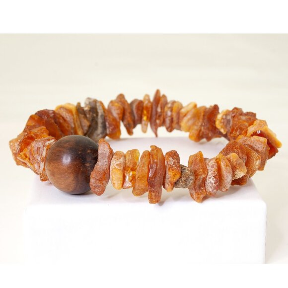 Natural Baltic Amber Bracelet, Real Amber Beads With Agarwood Bead, Unisex Style - Picture 3 of 9